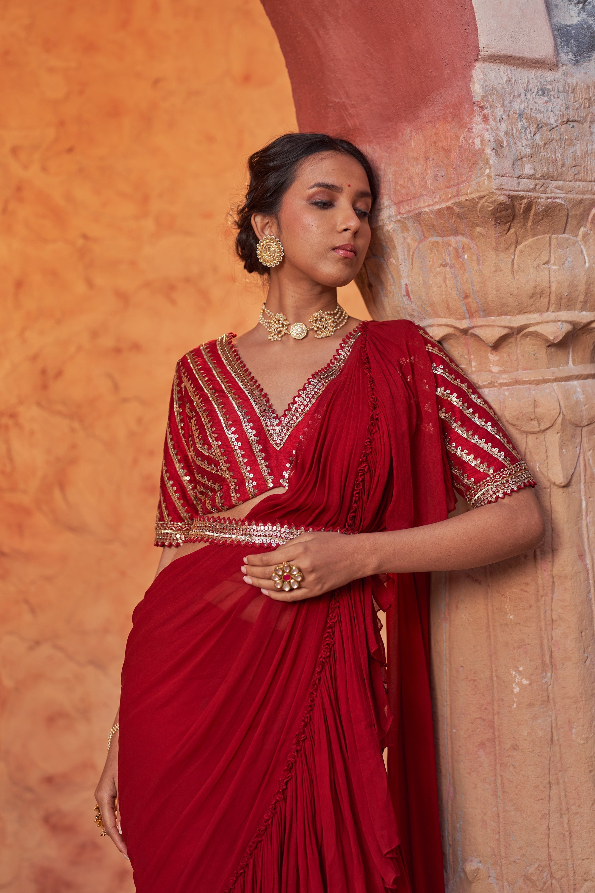 Designer Red Drape - Lok Rang Utsaav Saree