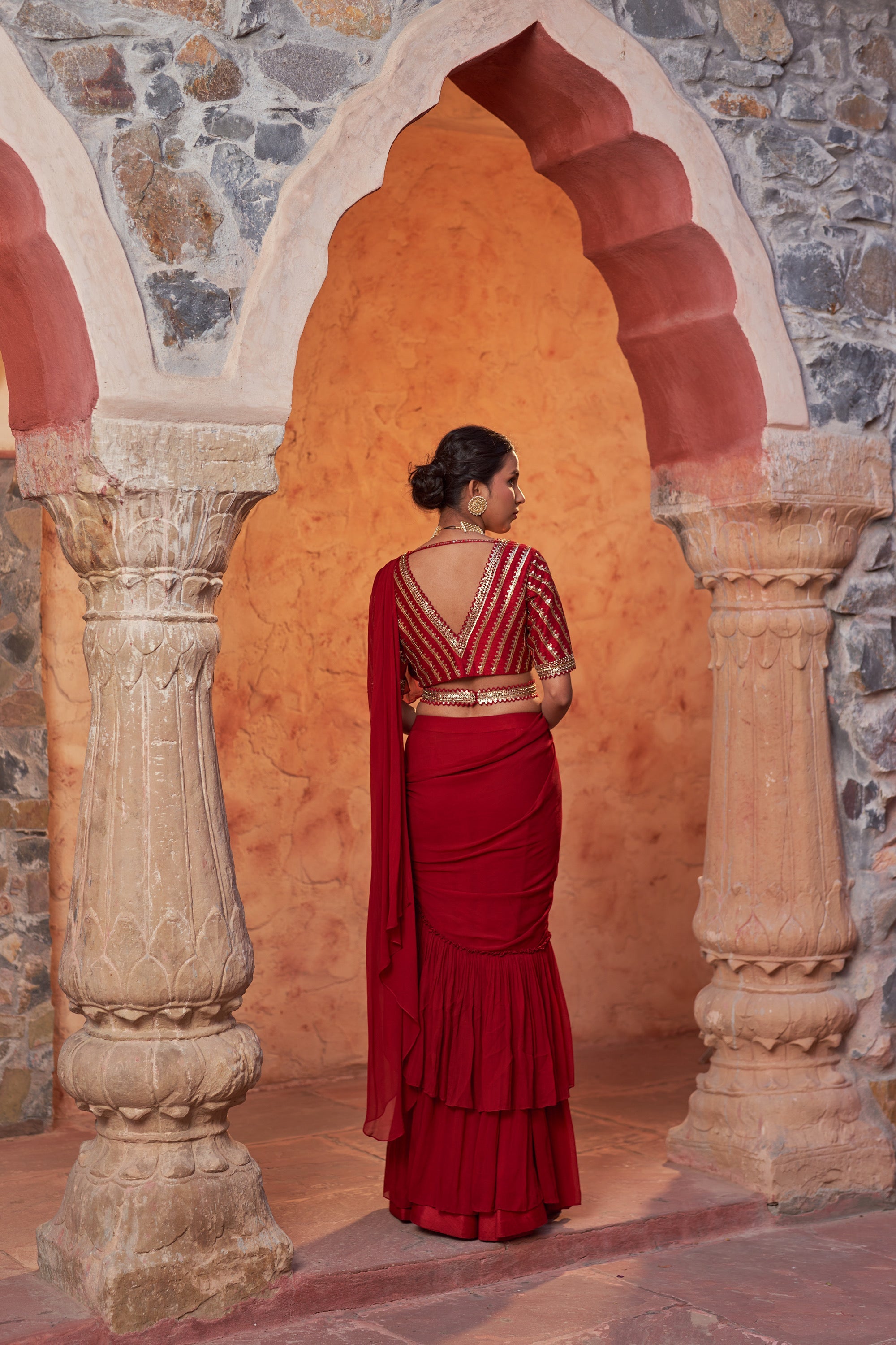 Designer Red Drape - Lok Rang Utsaav Saree