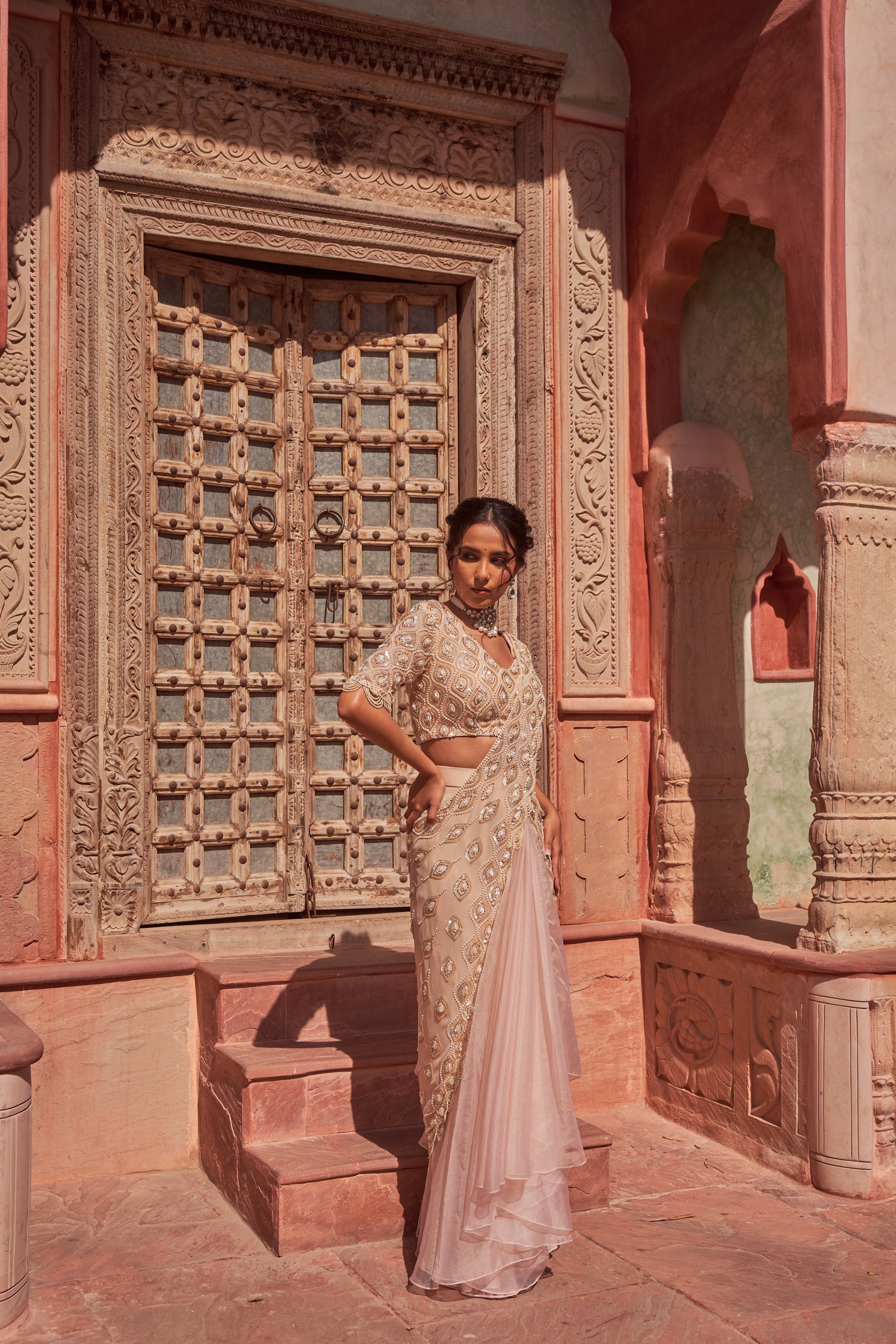 Natyanjali Utsaav - Champagne Drape Saree | Nidhika Shekhar