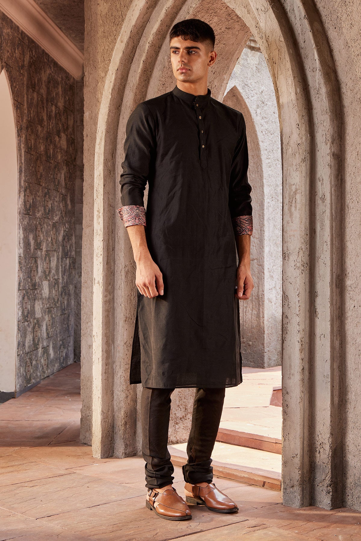 Chanderi Kurta Set With Multicolour Bandi