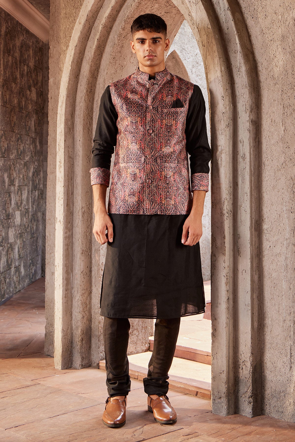 Buy Men's Black Print Multi-Color Bandi | Nidhika Shekhar