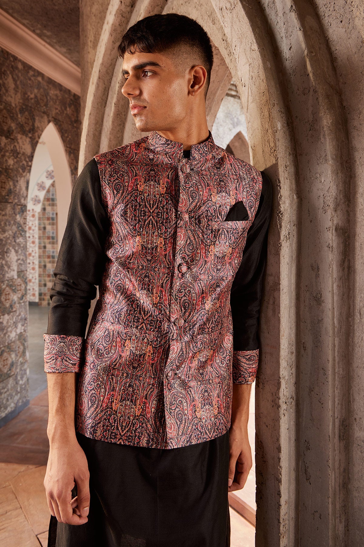 Buy Men's Black Print Multi-Color Bandi | Nidhika Shekhar