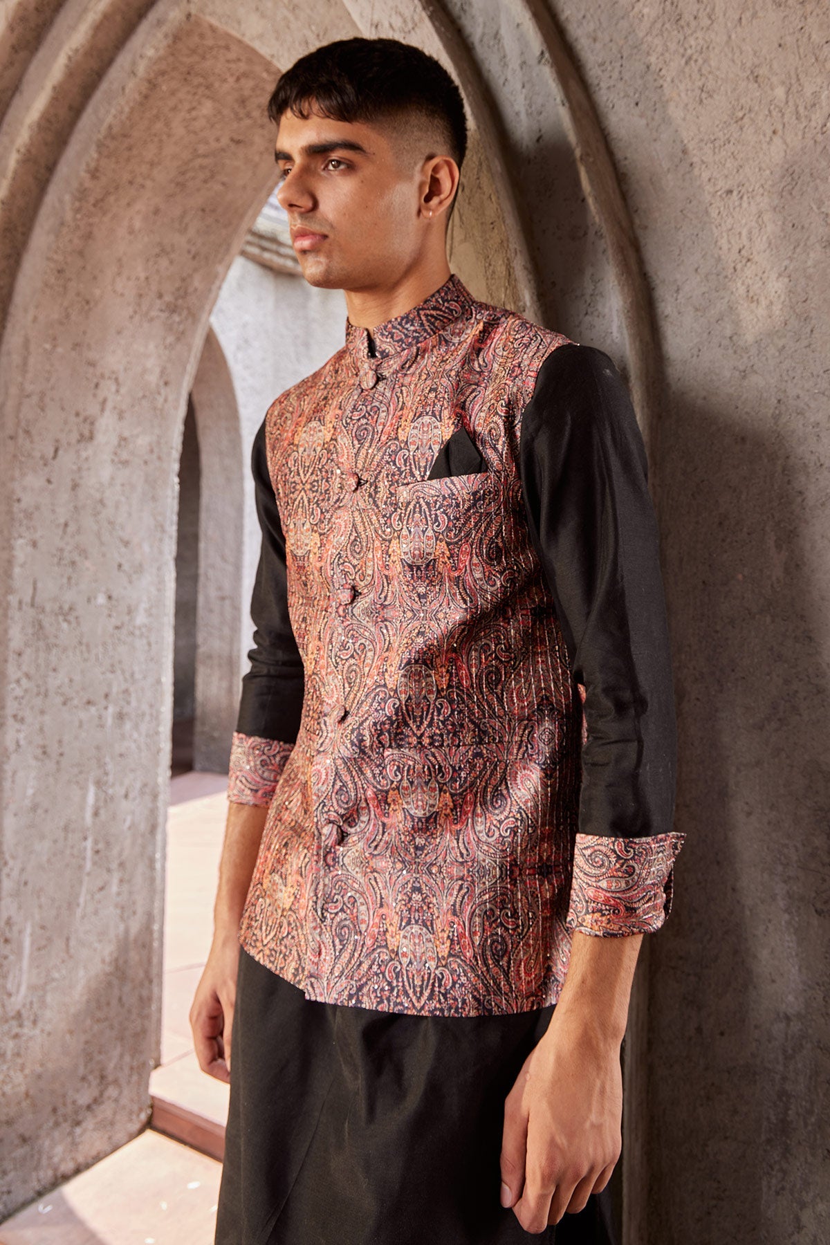 Buy Men's Black Print Multi-Color Bandi | Nidhika Shekhar