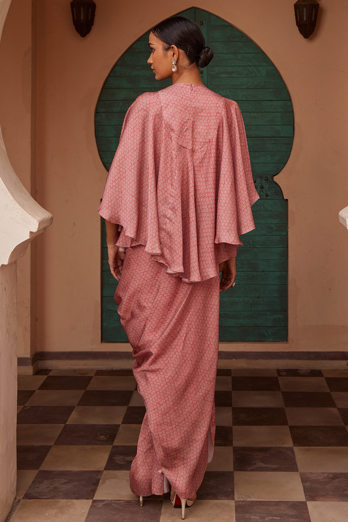 Women's Designer Pink Printed Drape Kurta | Nidhika Shekhar