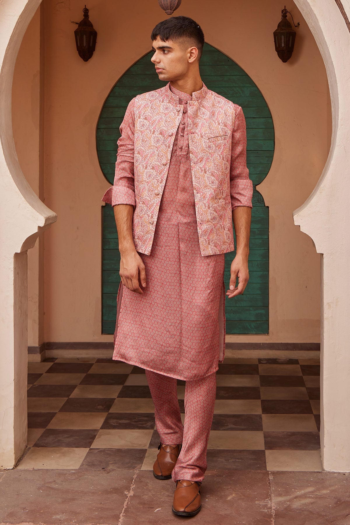 Men's Designer Printed Kurta with Bandi | Nidhika Shekhar