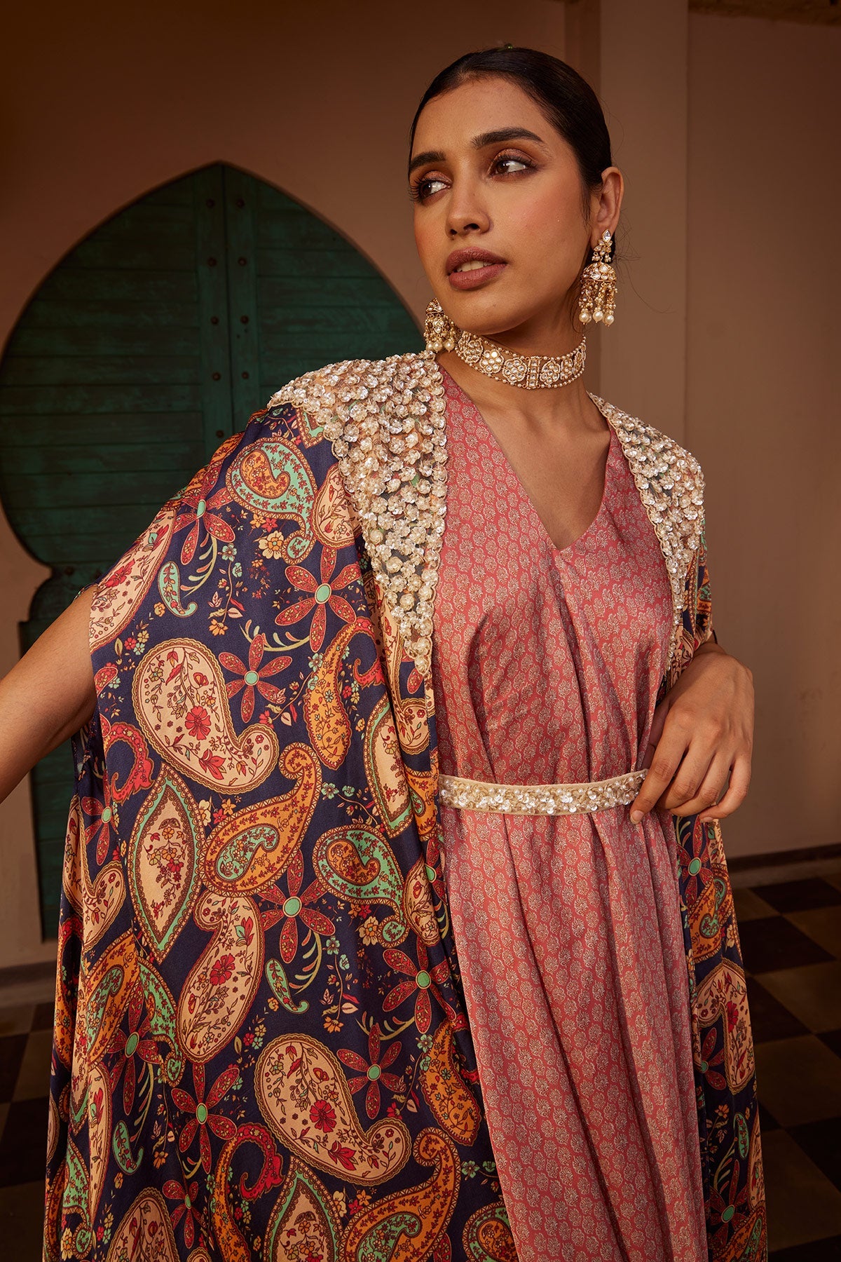 Buy Women's Pink Printed Drape Kurta Set | Nidhika Shekhar