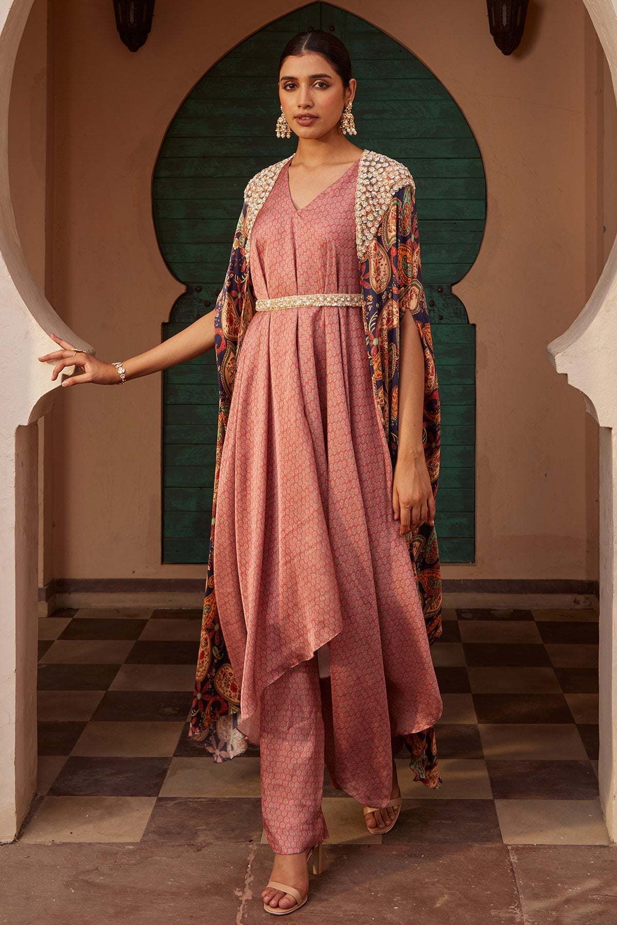 Buy Women's Pink Printed Drape Kurta Set | Nidhika Shekhar