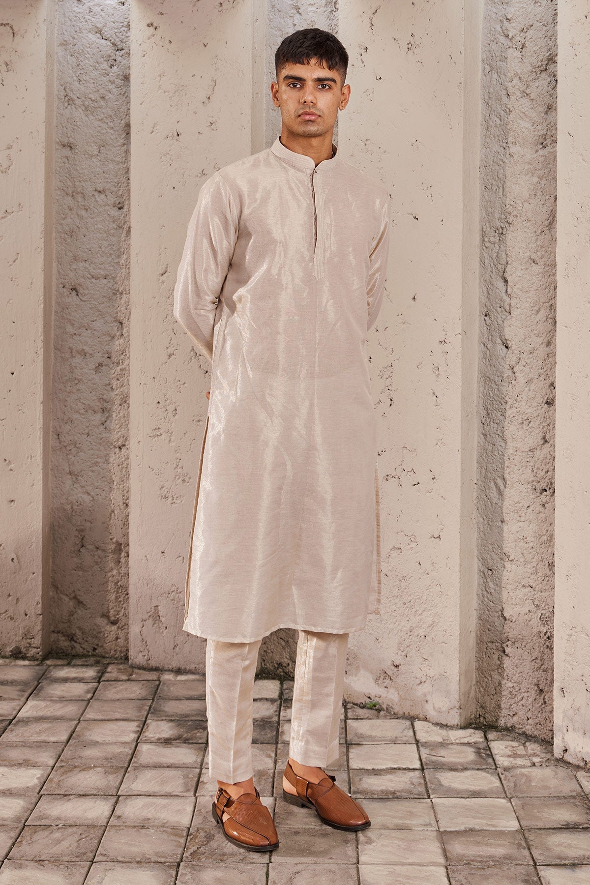 Men's Designer Zari Cotton Kurta Set