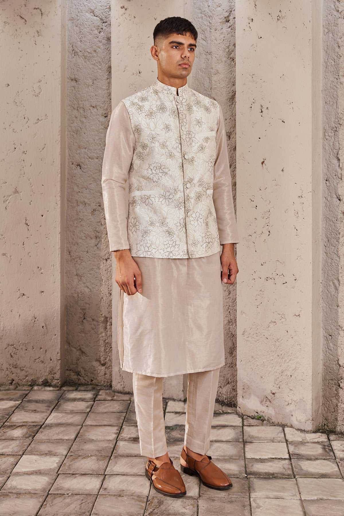 Men's Designer Ivory Kurta-Bandi Set