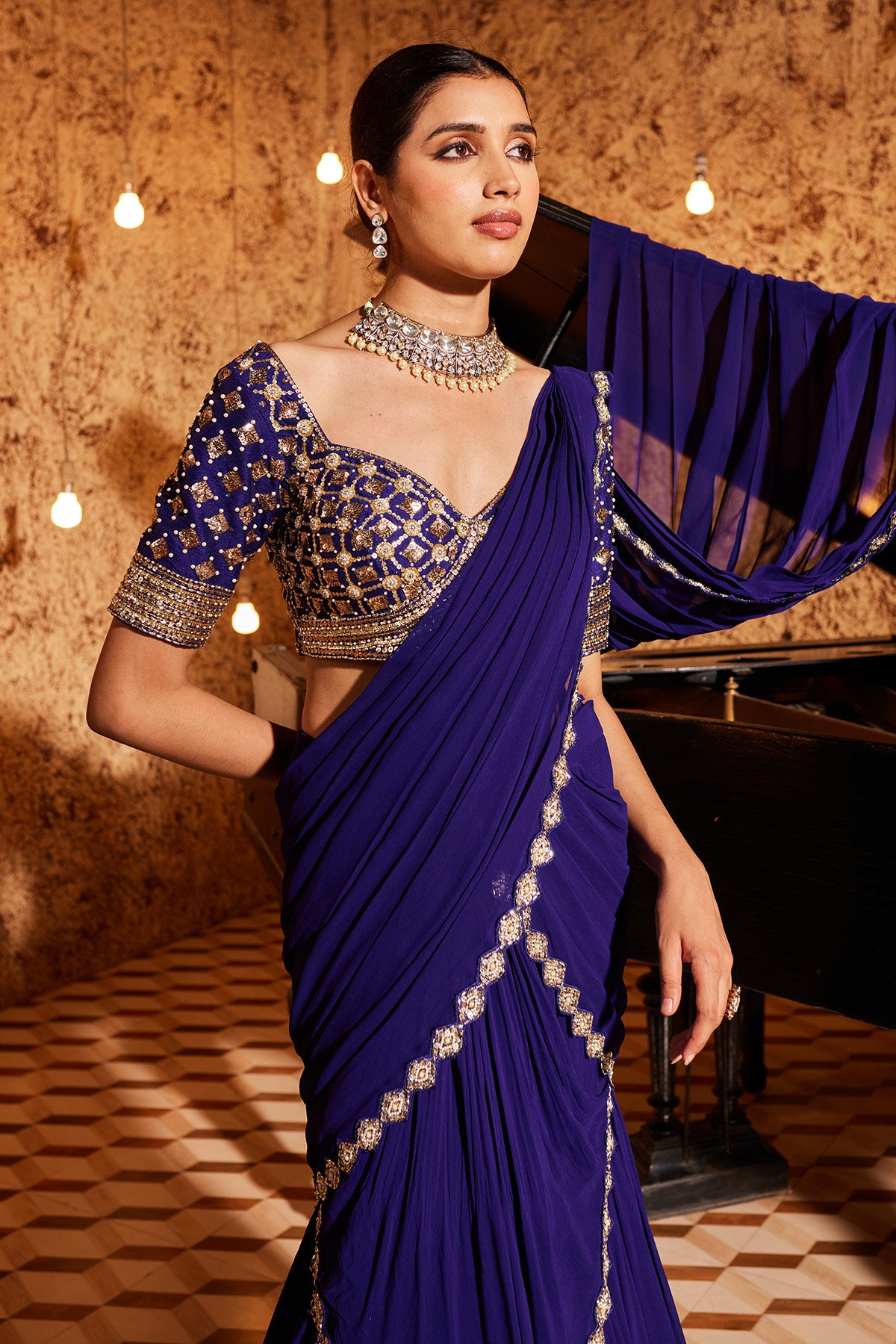 Silk printed violet saree - G3-WSA54826 | G3fashion.com