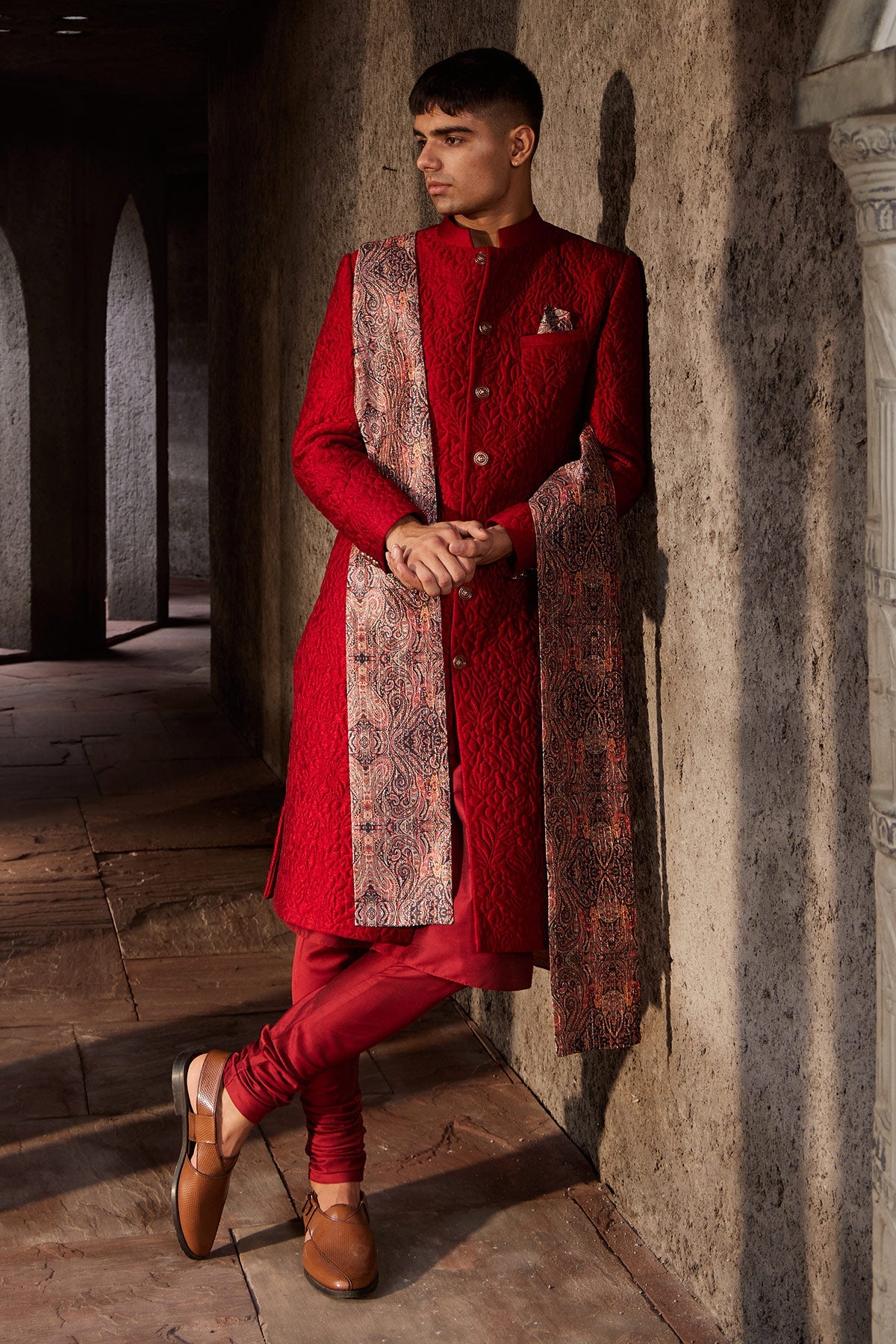 Buy Designer Luxury Men's Marroon Sherwani | Nidhika Shekhar