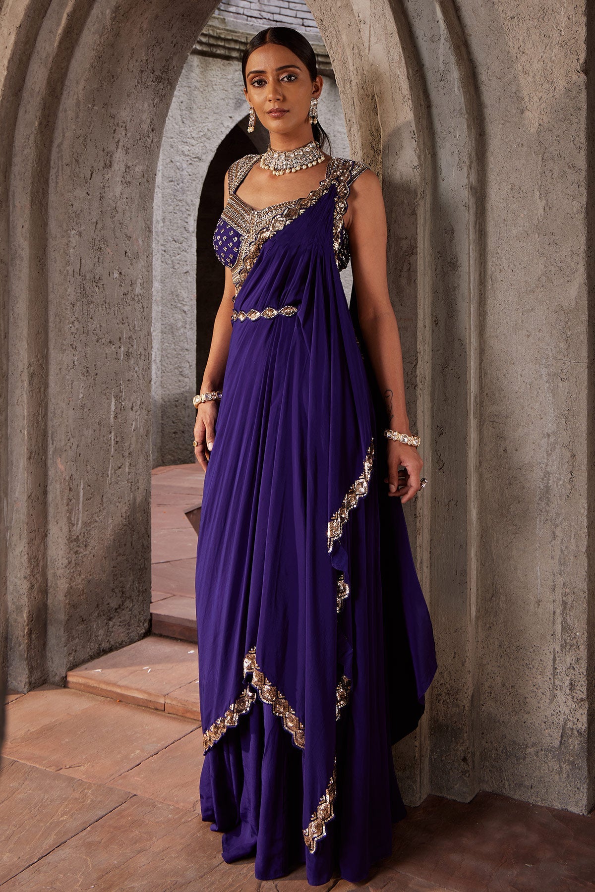 Women's Designer Purple Embroidered Saree