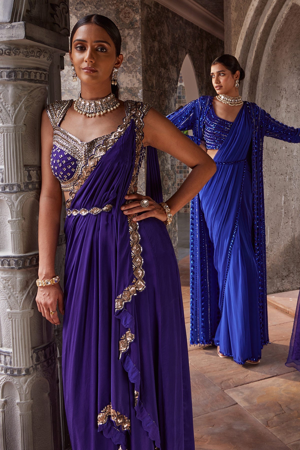 Women's Designer Purple Embroidered Saree