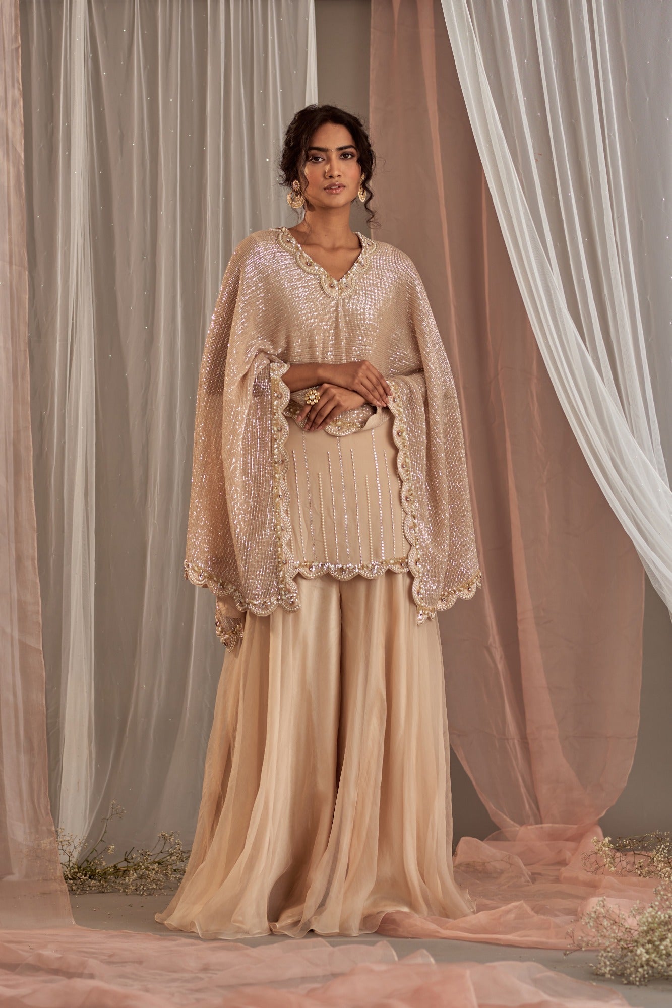 Women's Designer Champagne Sharara Set