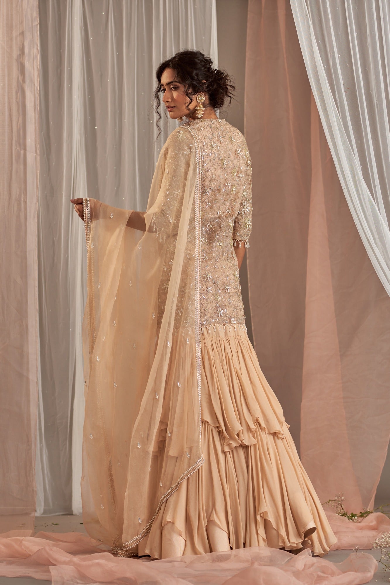 Champagne Embroidered Long Kurta Set