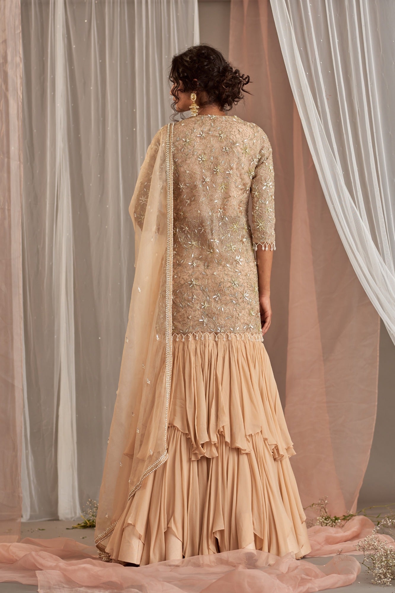 Champagne Embroidered Long Kurta Set