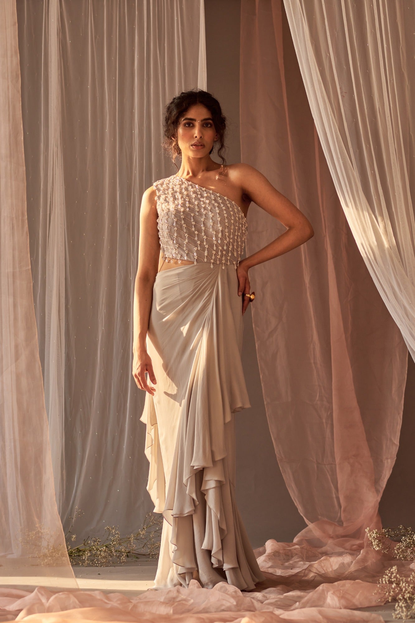 Women's Chamakte Grey Drape Sitaara Gown | Nidhika Shekhar