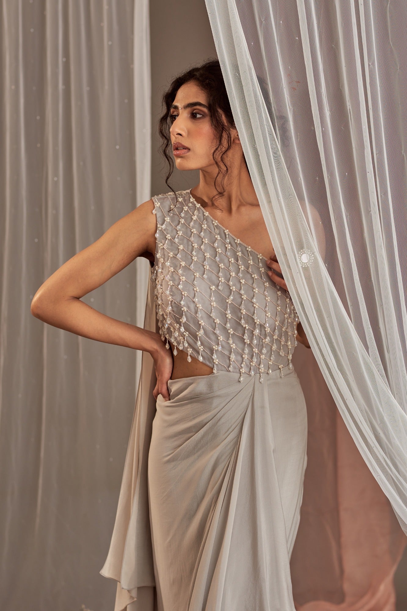 Women's Chamakte Grey Drape Sitaara Gown | Nidhika Shekhar