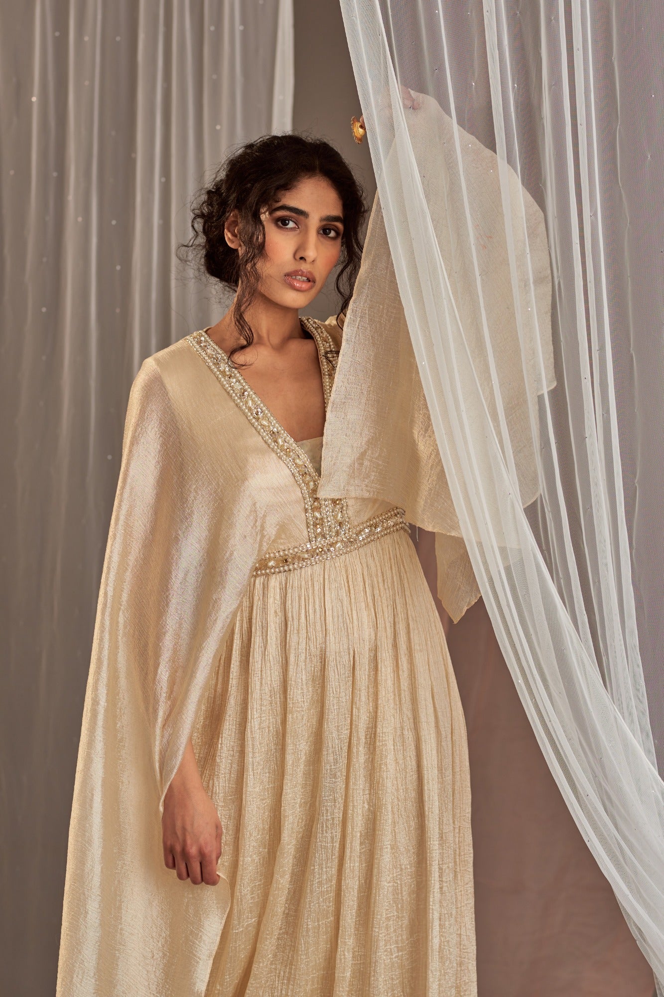 Buy Women's Ivory Floor Length Drape Gown | Nidhika Shekhar