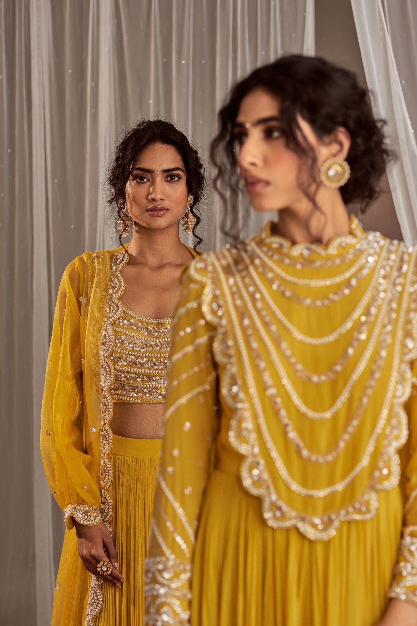 Yellow Embroidered Peplum & Dahlia Lehenga Set | Bhumika Sharma – KYNAH
